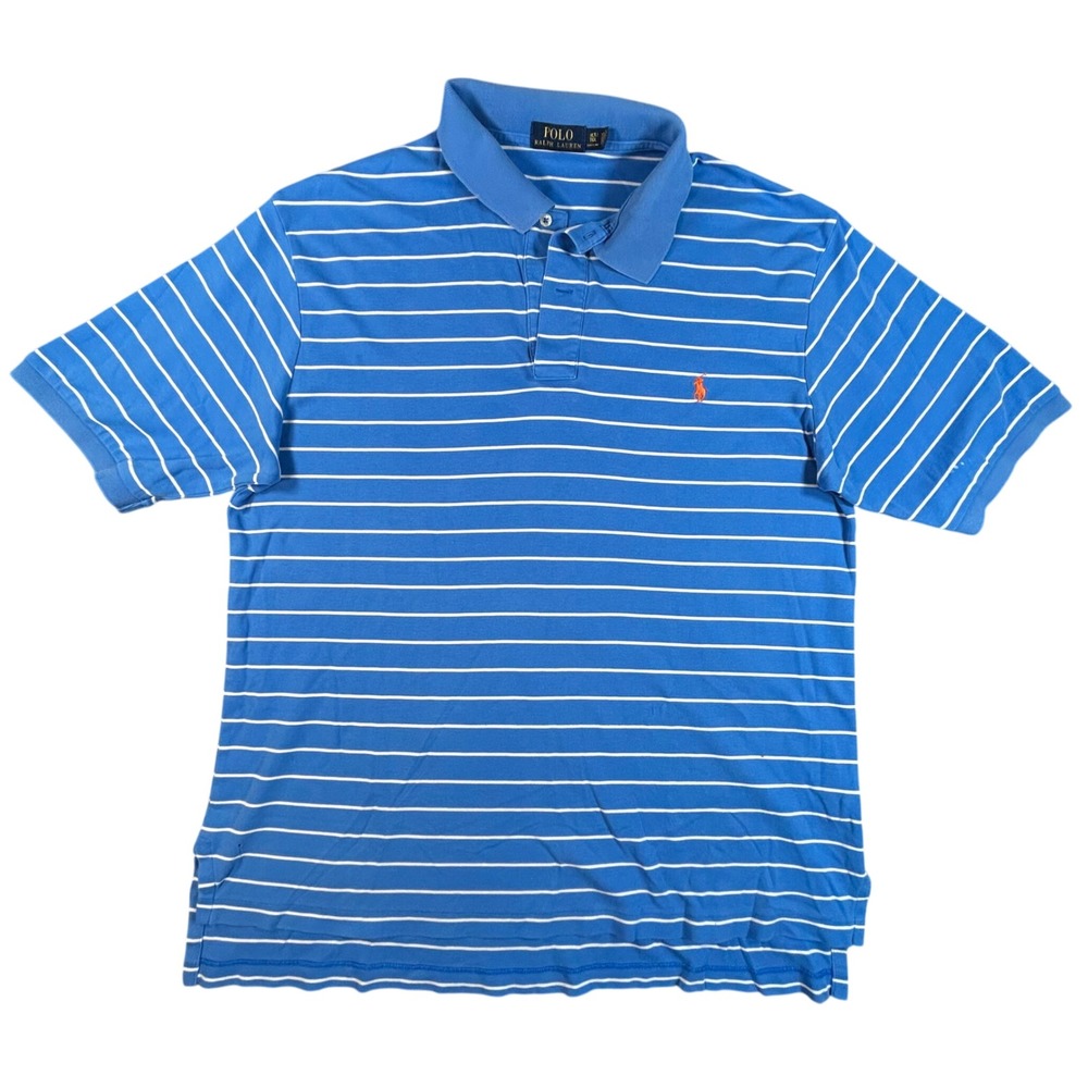 Polo Ralph Lauren Polo Shirt Mens XLT‎ Blue White Striped Short Sleeve Preppy